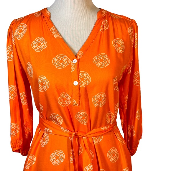 Escapada Orange & White Tie Waist Dress Sz S - Picture 3 of 10